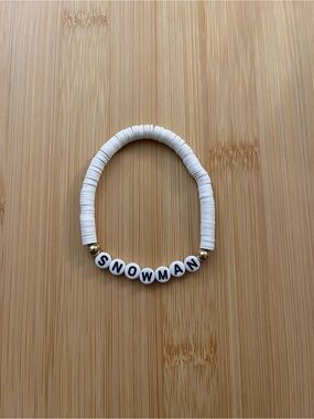 Christmas Snowman Bead Bracelet in White and Gold